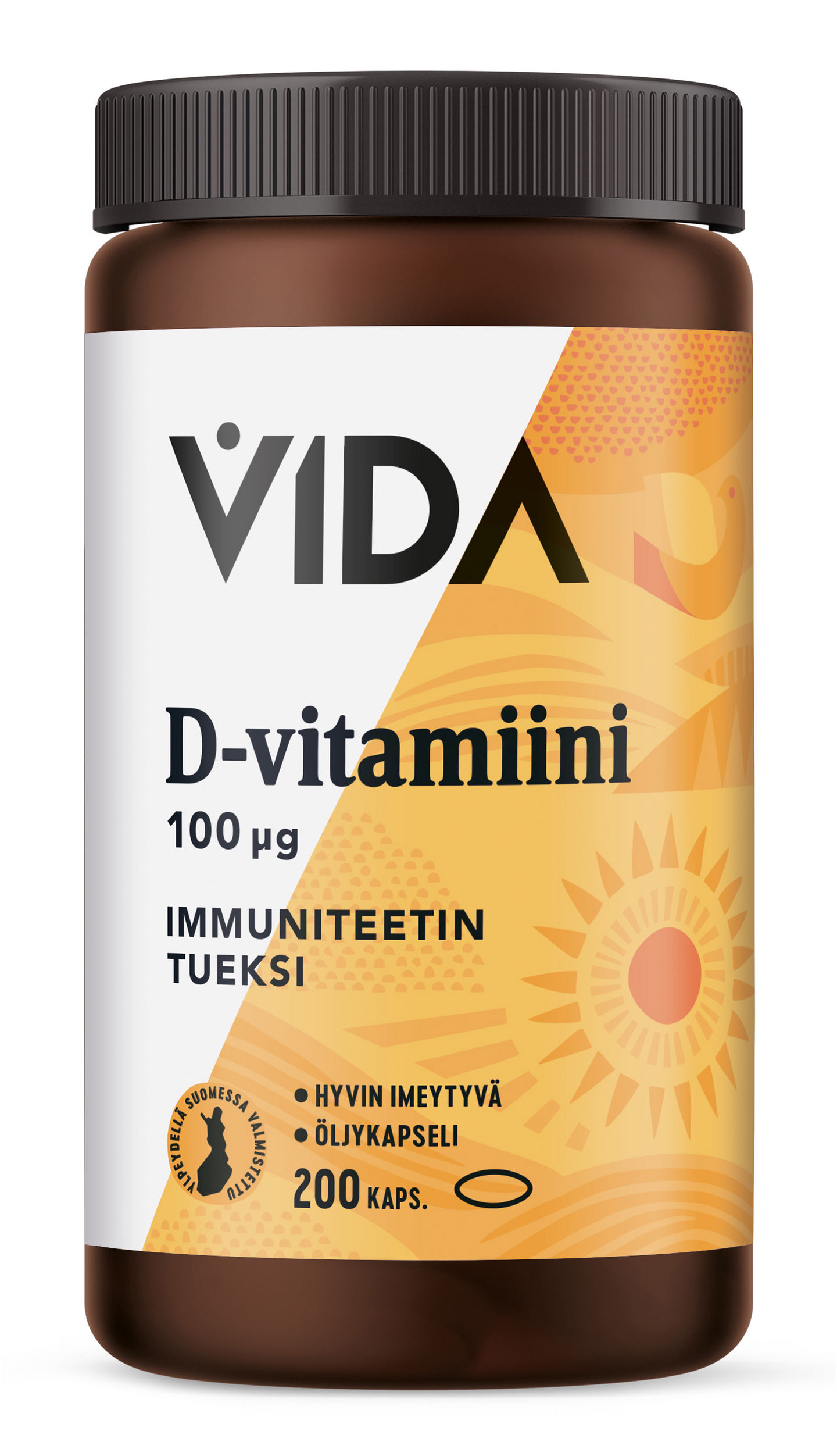 Vida D-vitamiinivalmiste D-vitamiini 100 µg 200 kapselia  79 g