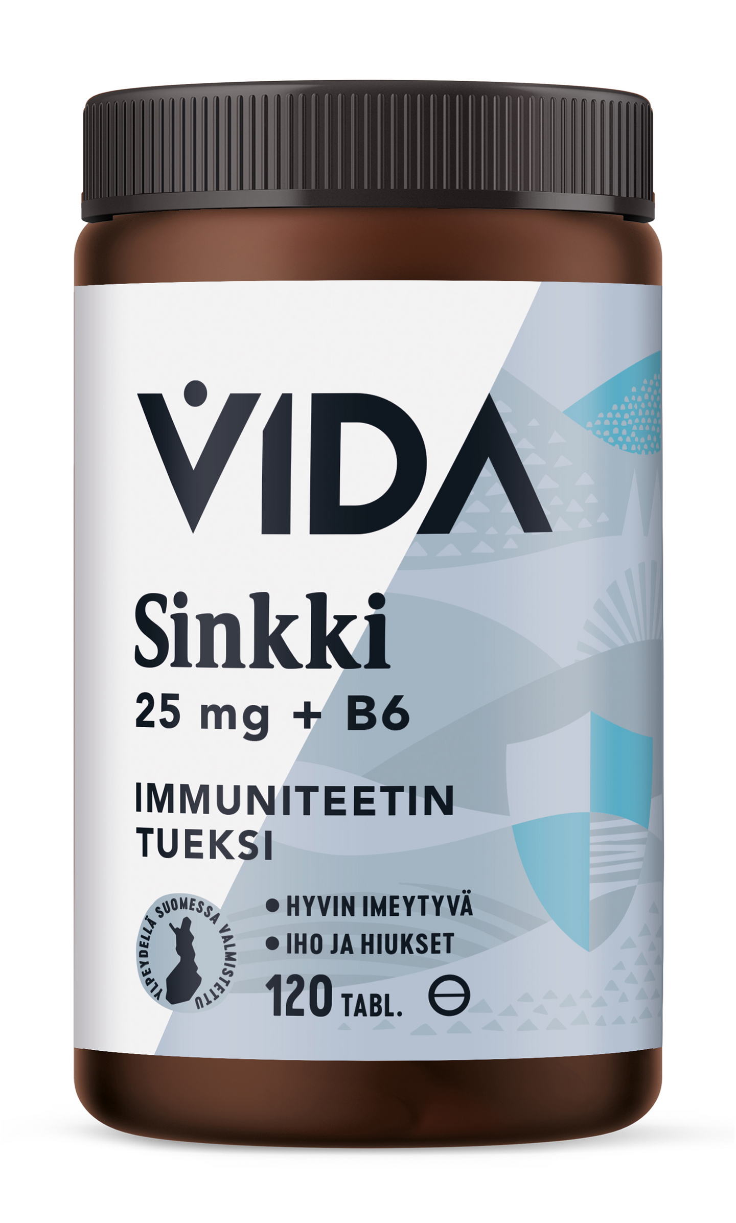 Vida ravintolisä sinkki 25mg + B6-vitamiini 120 tablettia 26g