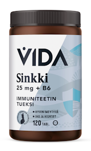 Vida ravintolisä sinkki 25mg + B6-vitamiini 120 tablettia 26g