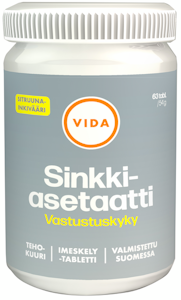 Vida ravintolisävalmiste sinkki-asetaatti imesketävä sitruuna-inkivääri 63 tabettia  54g