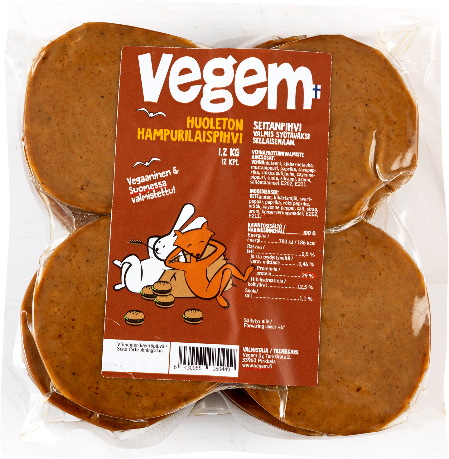 Vegem seitanhampurilaispihvi vegaaninen 12x100g