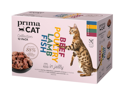 PrimaCat Classic hyytelölajitelma nautaa, siipikarjaa, lammasta ja kalaa 12 x 85g