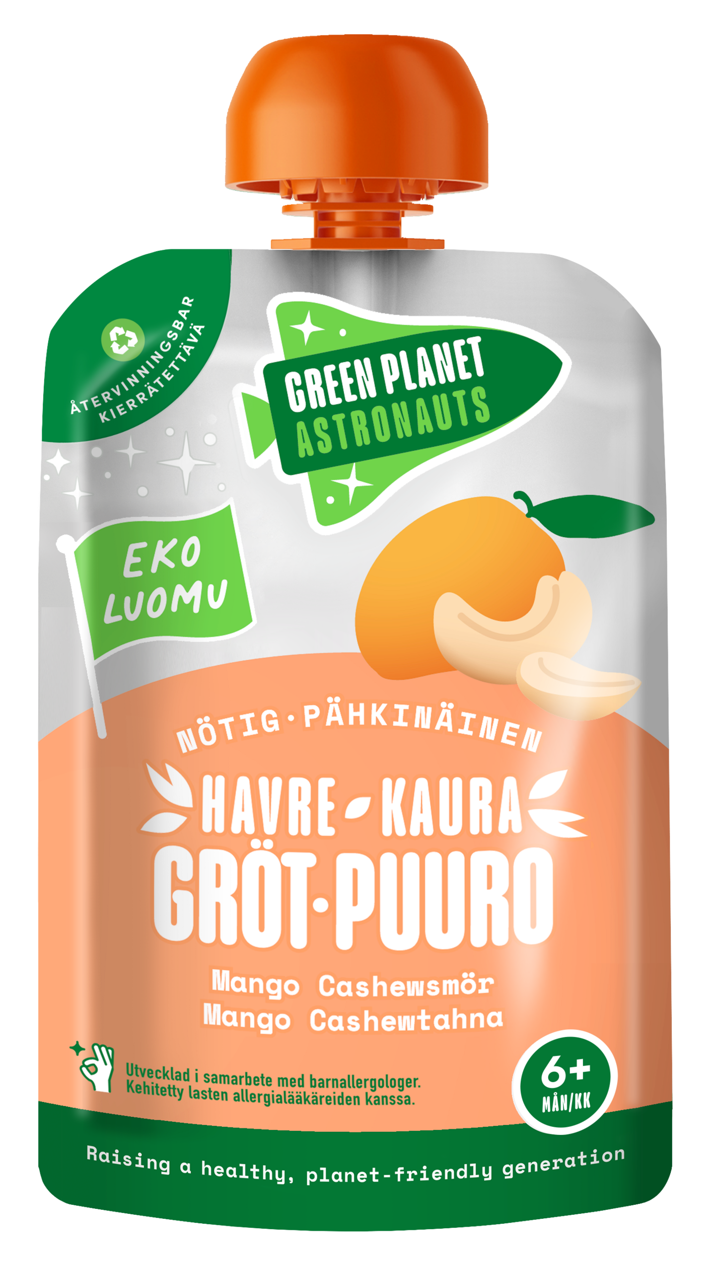 Green Planet Astronauts Luomu kaurapuuro 100g 6kk pähkinä mango