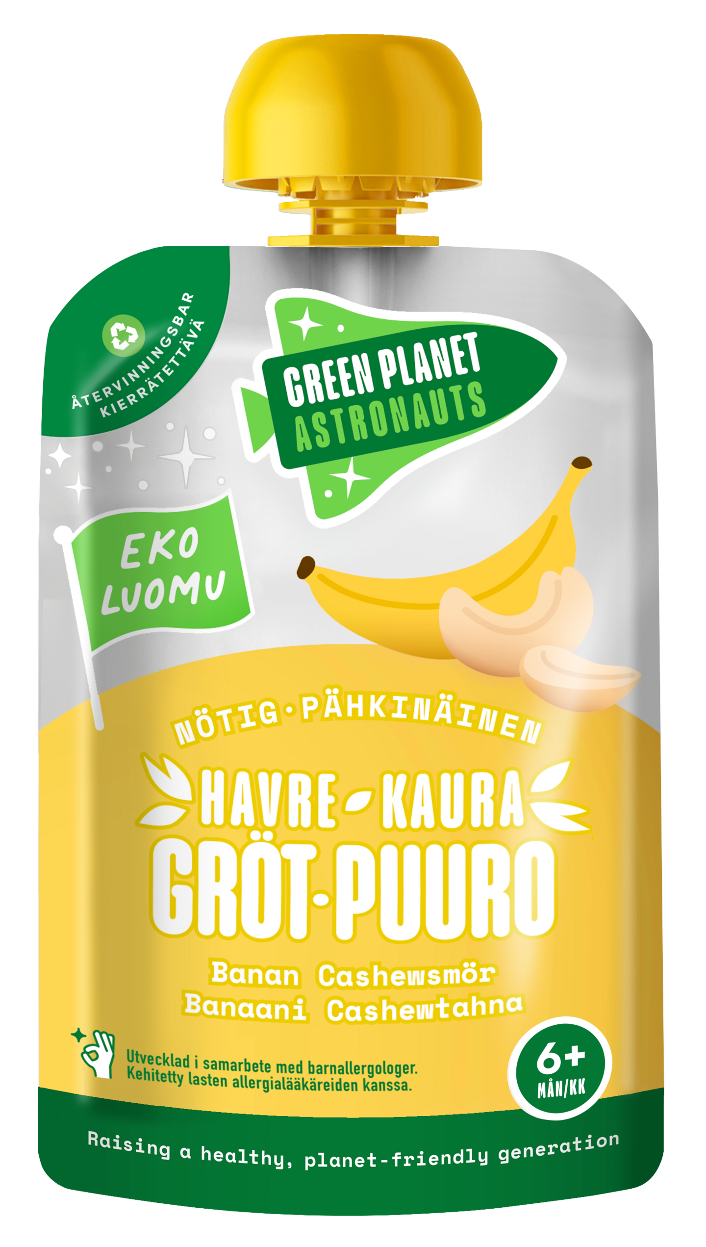 Green Planet Astronauts Luomu kaurapuuro 100g 6kk pähkinä banaani