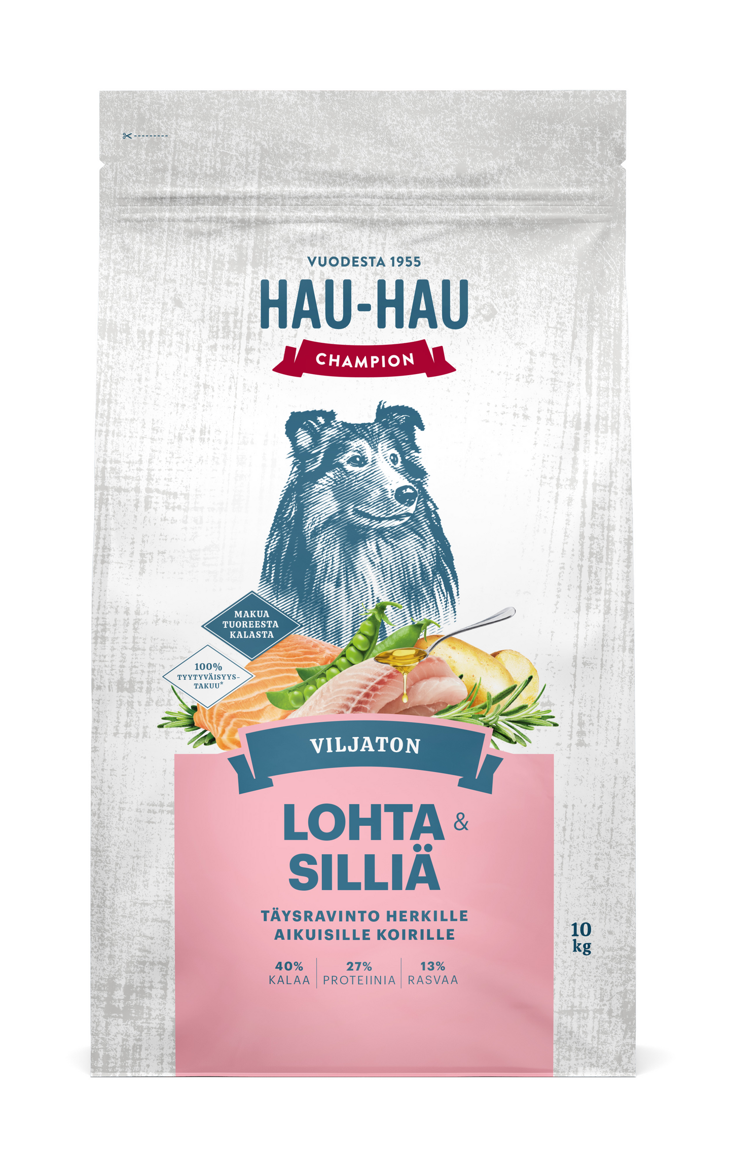 Hau-Hau Champion Lohta ja silliä viljaton aikuisille koirille 10 kg