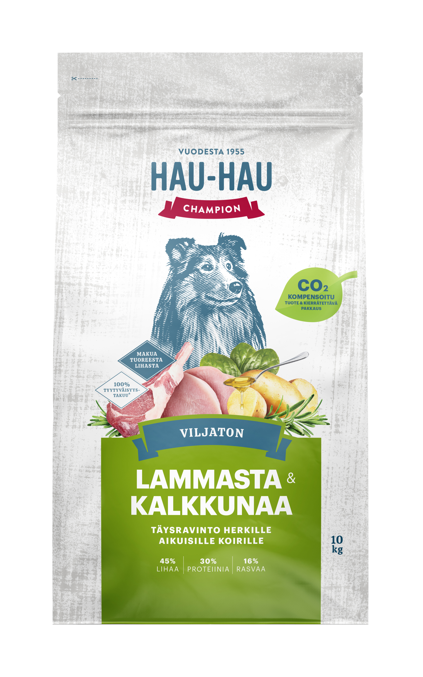 Hau-Hau Champion Lammasta ja kalkkunaa viljaton aikuisille koirille 10 kg
