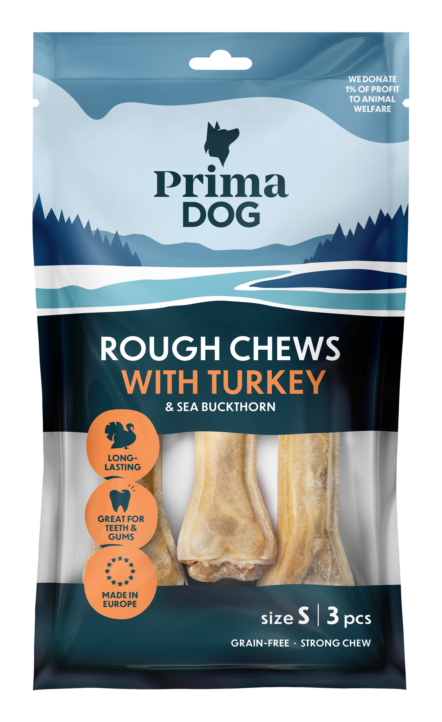 PrimaDog Rough Chews täytetty puruluu S 3 kpl 105g kalkkuna-tyrni