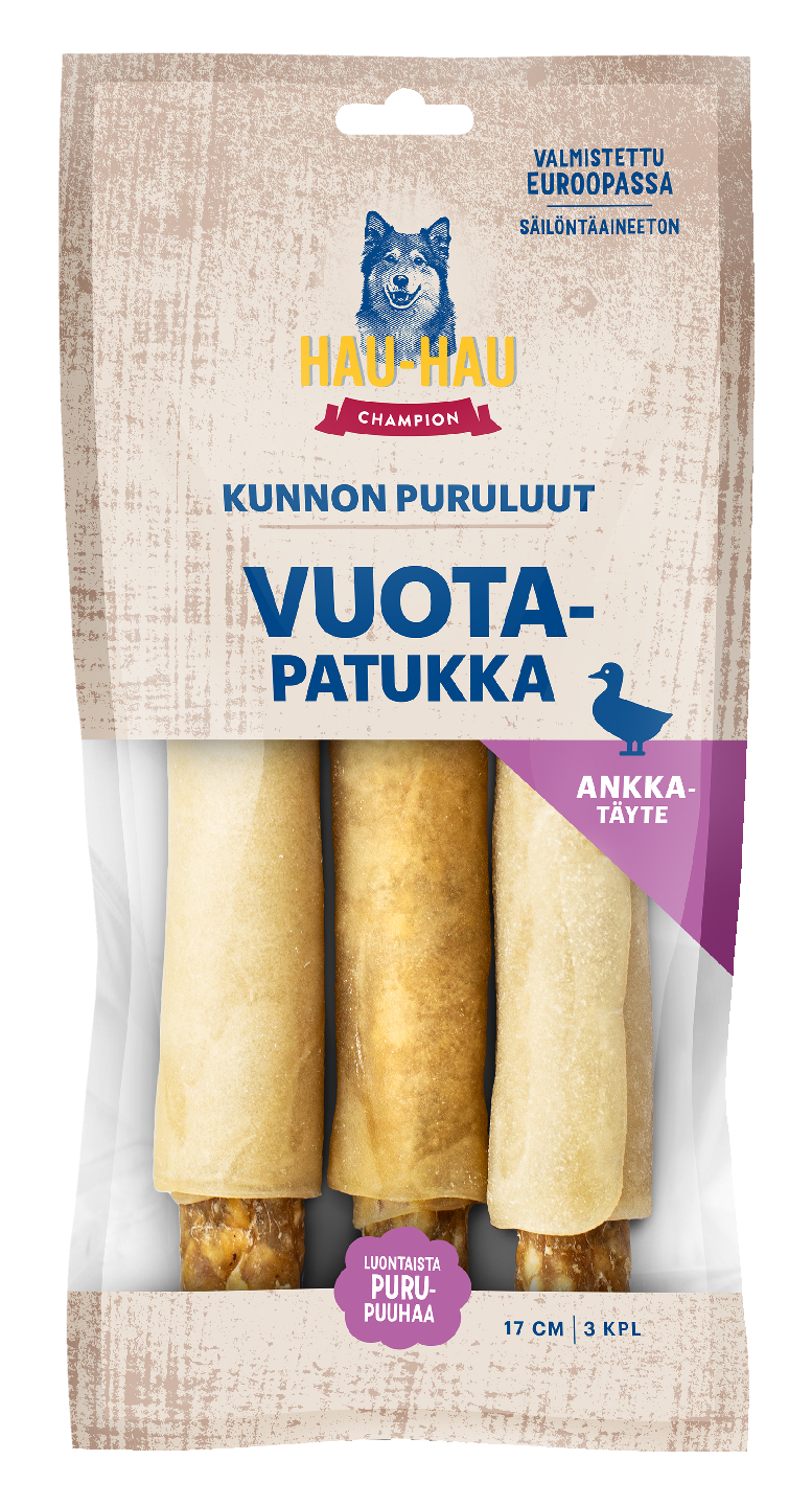 Hau-Hau Champion Kunnon puruluut Vuotapatukka ankkatäytteellä 17cm 3kpl 225g