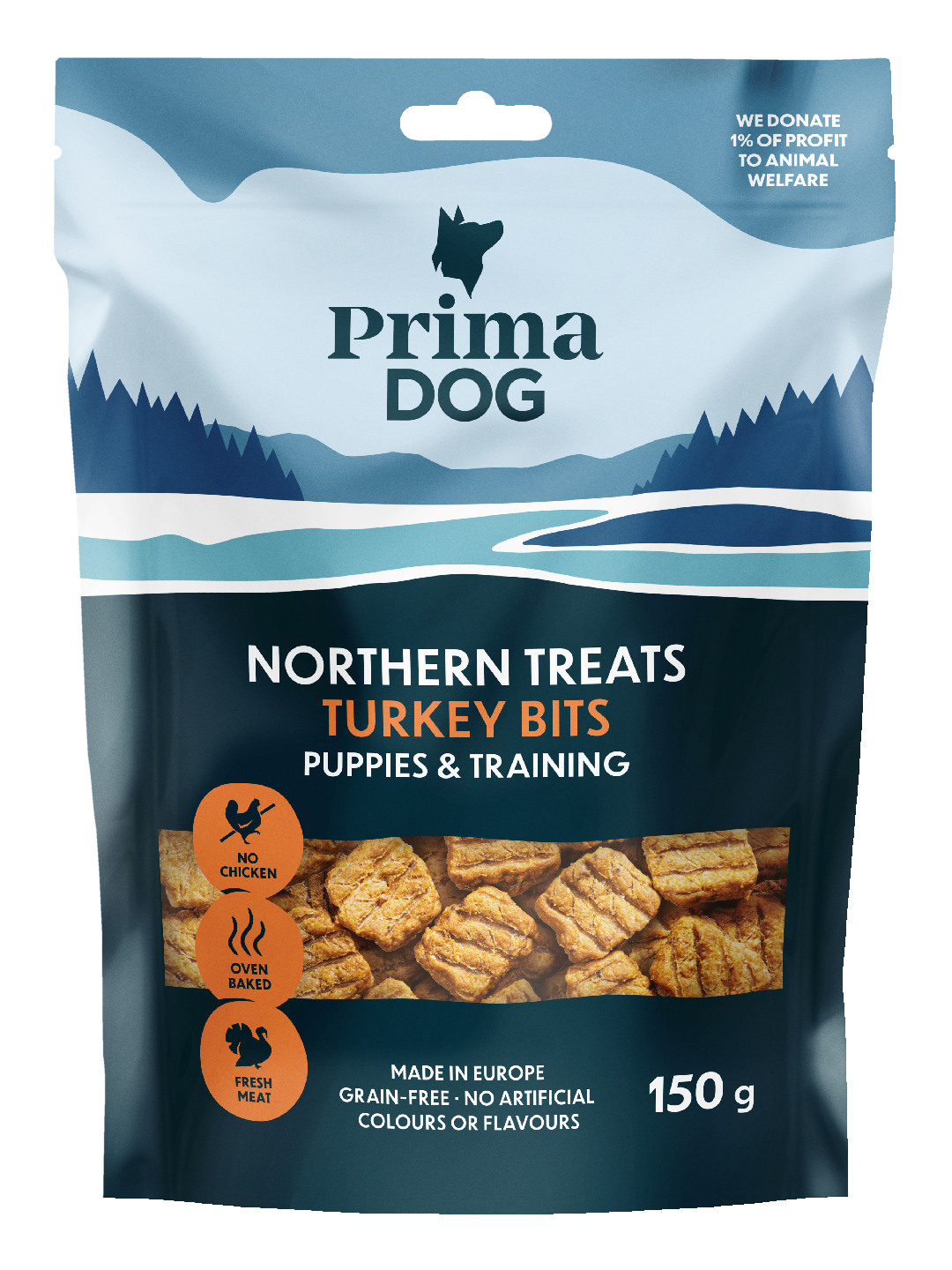 PrimaDog Northern Treats Bits Kalkkuna Pennuille ja Treenaamiseen 150 g