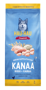 Hau-Hau Champion Nokian nappulatehtaan Kana-riisi-kaura täysravinto aikuisille koirille 2 kg