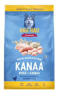 Hau-Hau Champion Nokian nappulatehtaan Kana-riisi-kaura täysravinto aikuisille koirille 6 kg