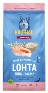 Hau-Hau Champion Nokian nappulatehtaan Lohi-riisi-kaura täysravinto aikuisille koirille 6 kg