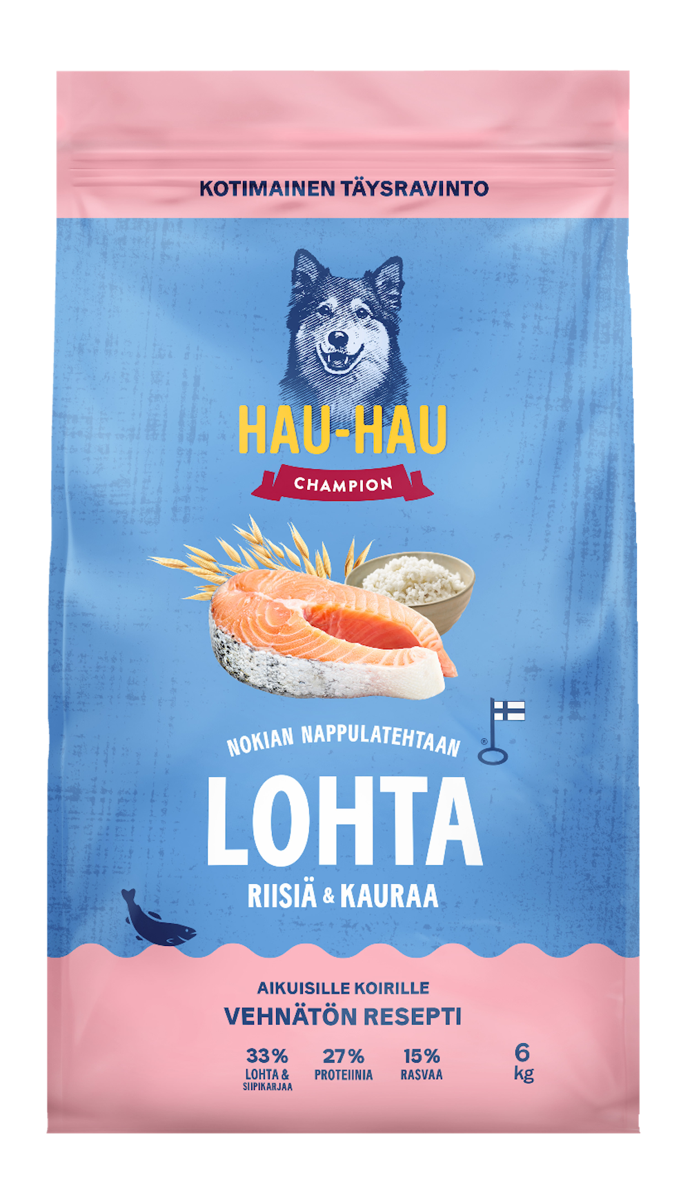 Hau-Hau Champion Nokian nappulatehtaan Lohi-riisi-kaura täysravinto ...
