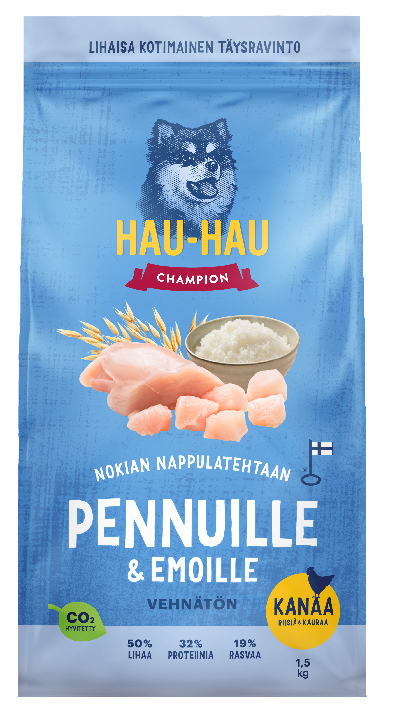 Hau-Hau Champion pentu+emo täysravinto 1,5kg kanaa, riisiä & kauraa