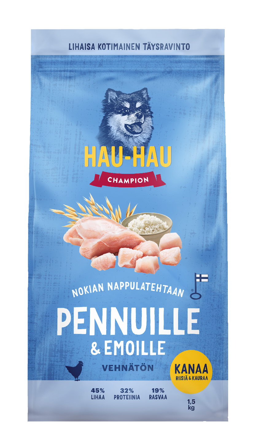 Hau-Hau Champion pentu+emo täysravinto 1,5kg kanaa, riisiä & kauraa