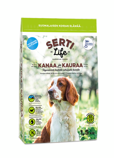 SertiLife kanaa ja kauraa 1,5kg aikuisille koirille