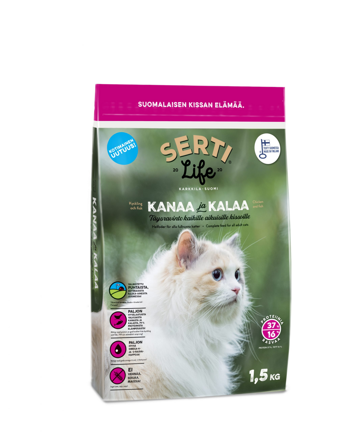 SertiLife kanaa ja kalaa 1,5kg täysravinto kissoille viljaton