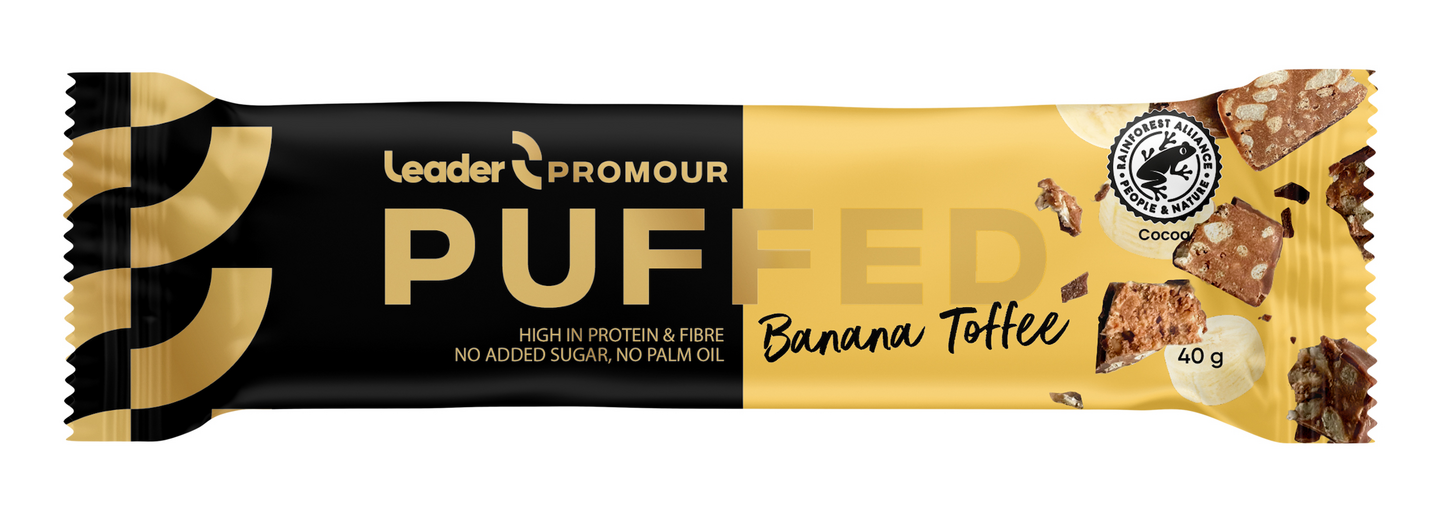 Leader Promour Puffed proteiinipatukka 40g Banana-Toffee
