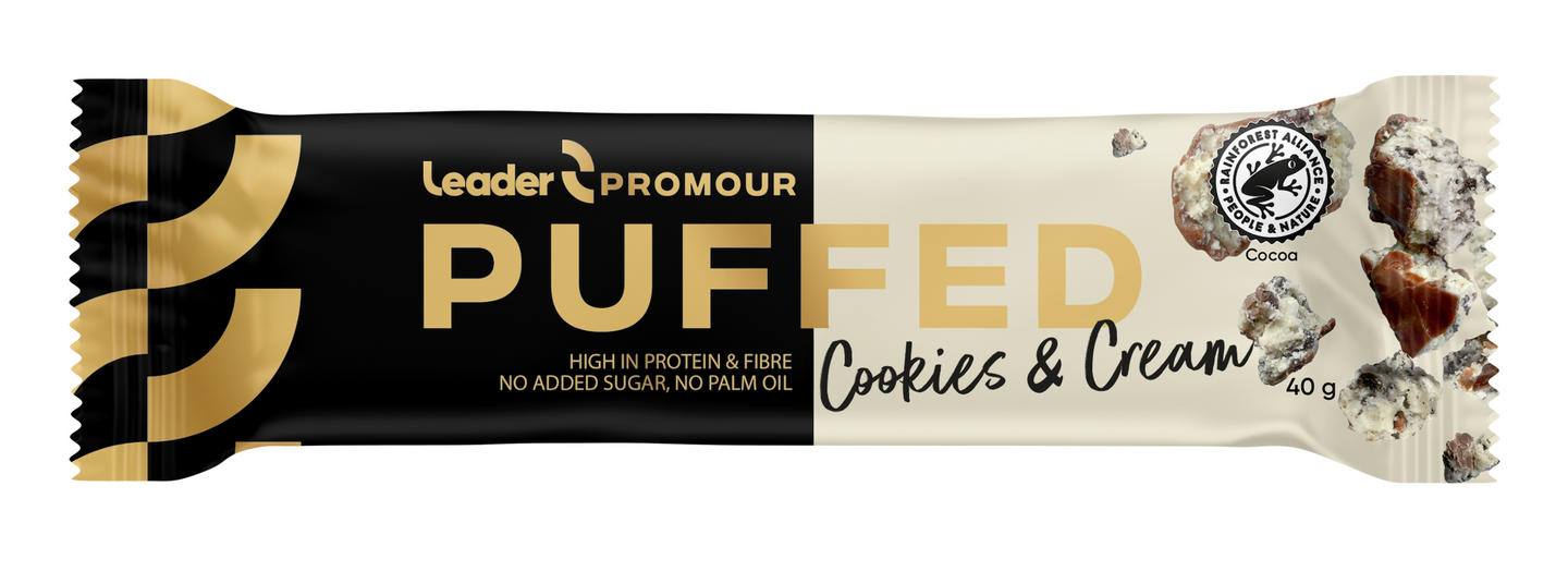 Leader Promour Puffed proteiinipatukka 40g Cookies-Cream