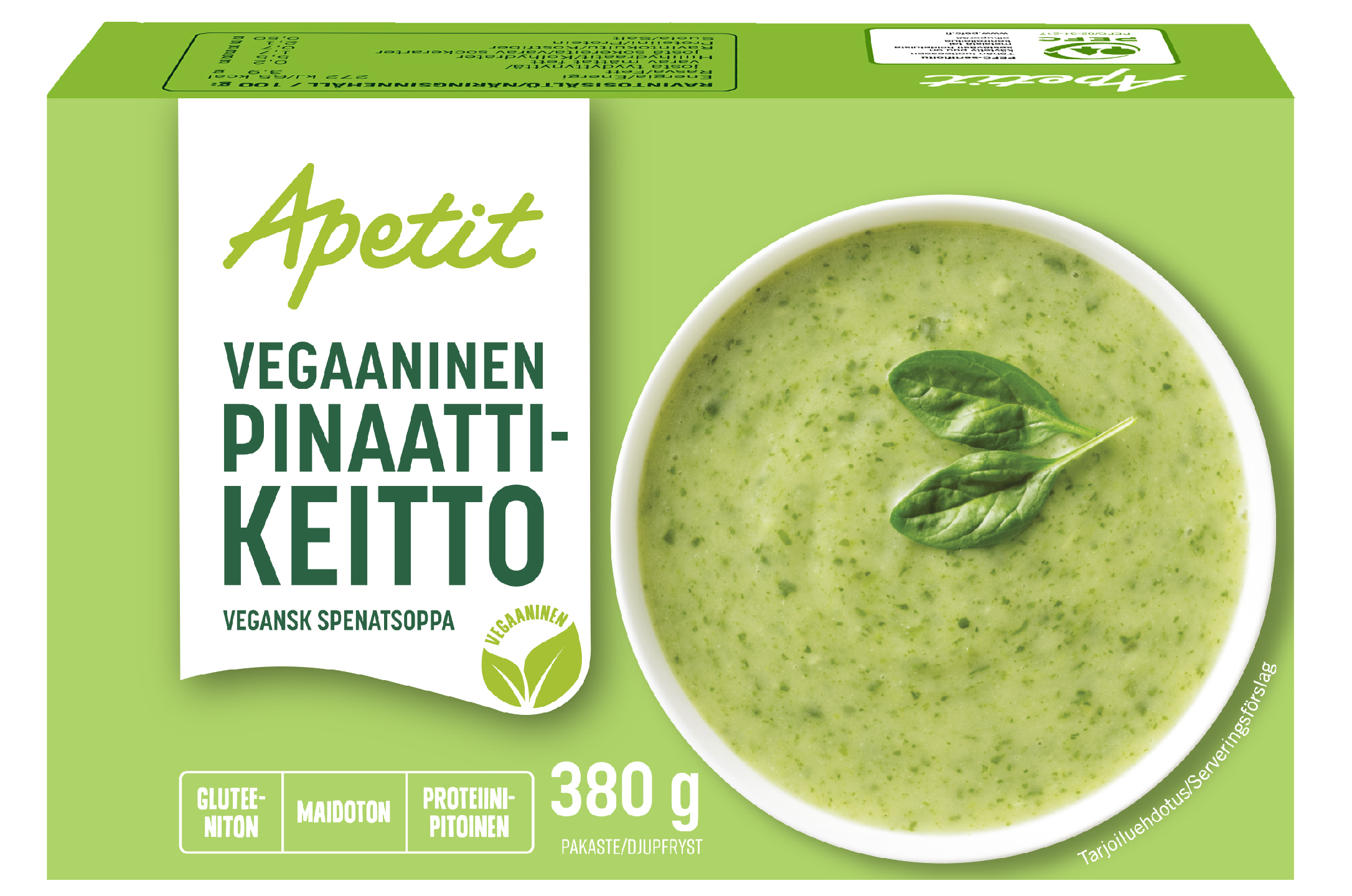 Apetit vegaaninen pinaattikeitto 380g pakaste | K-Ruoka Verkkokauppa