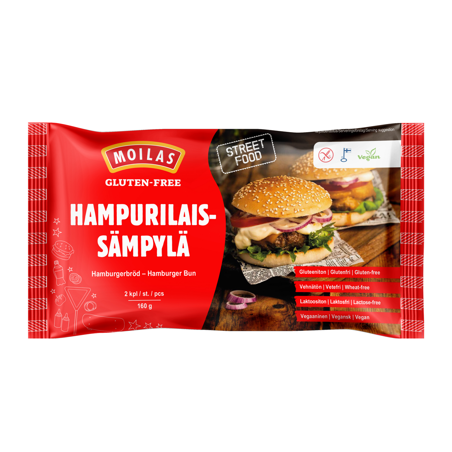 Moilas hampurilaissämpylä 2kpl/160g gluteeniton, pakaste