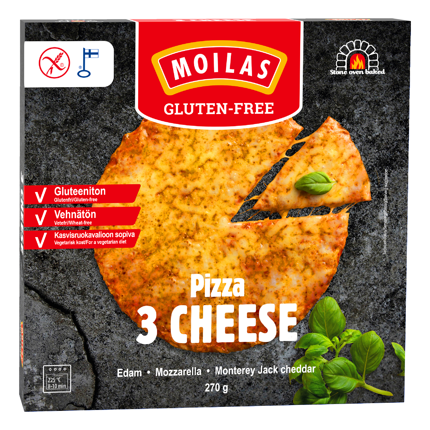 Moilas Gluten-Free 3 Cheese pizza 270g gluteeniton pakaste — HoReCa-tukku  Kespro