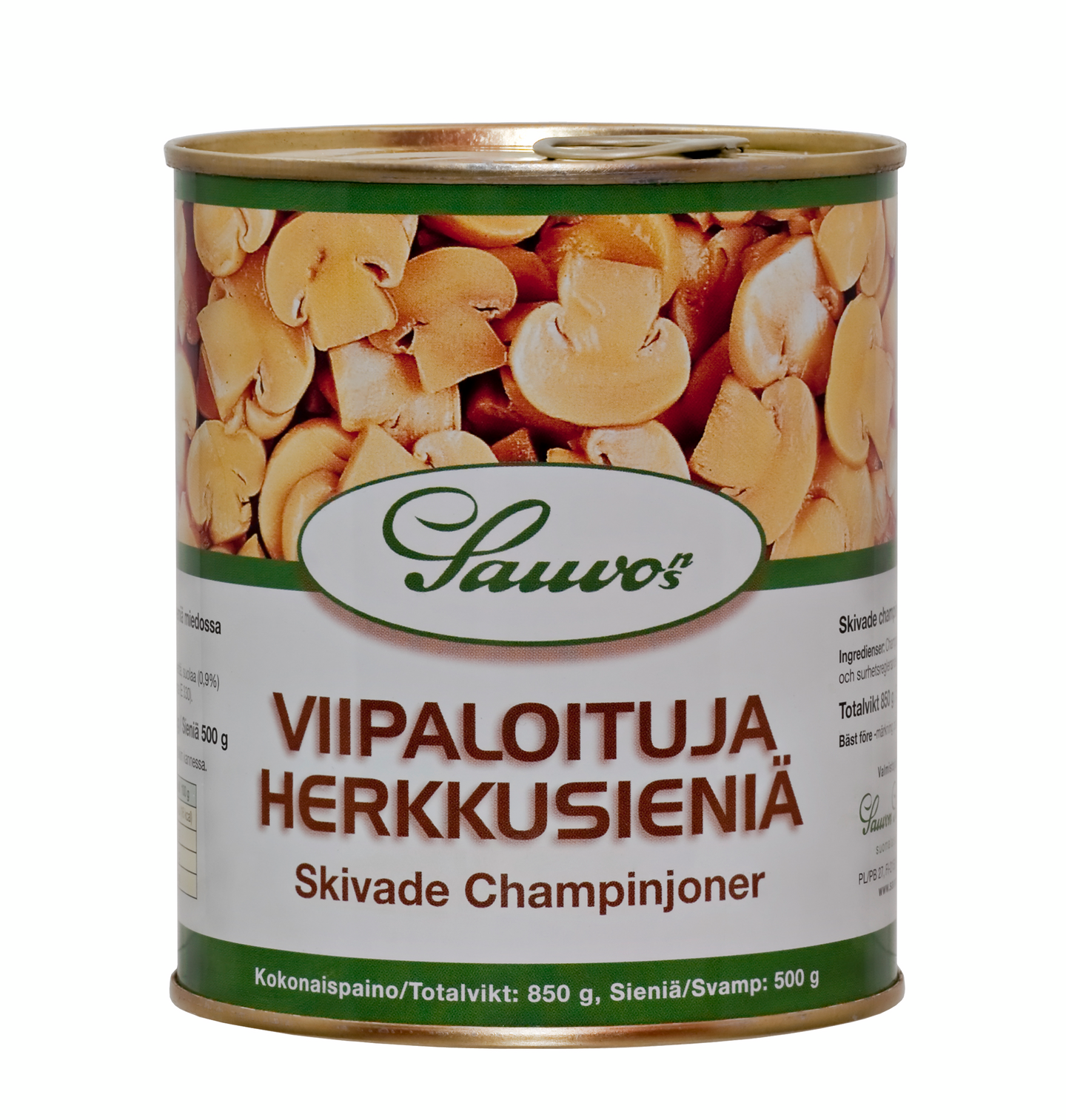 Sauvon viipaloituja herkkusieniä miedossa suolaliemessä 850/500g