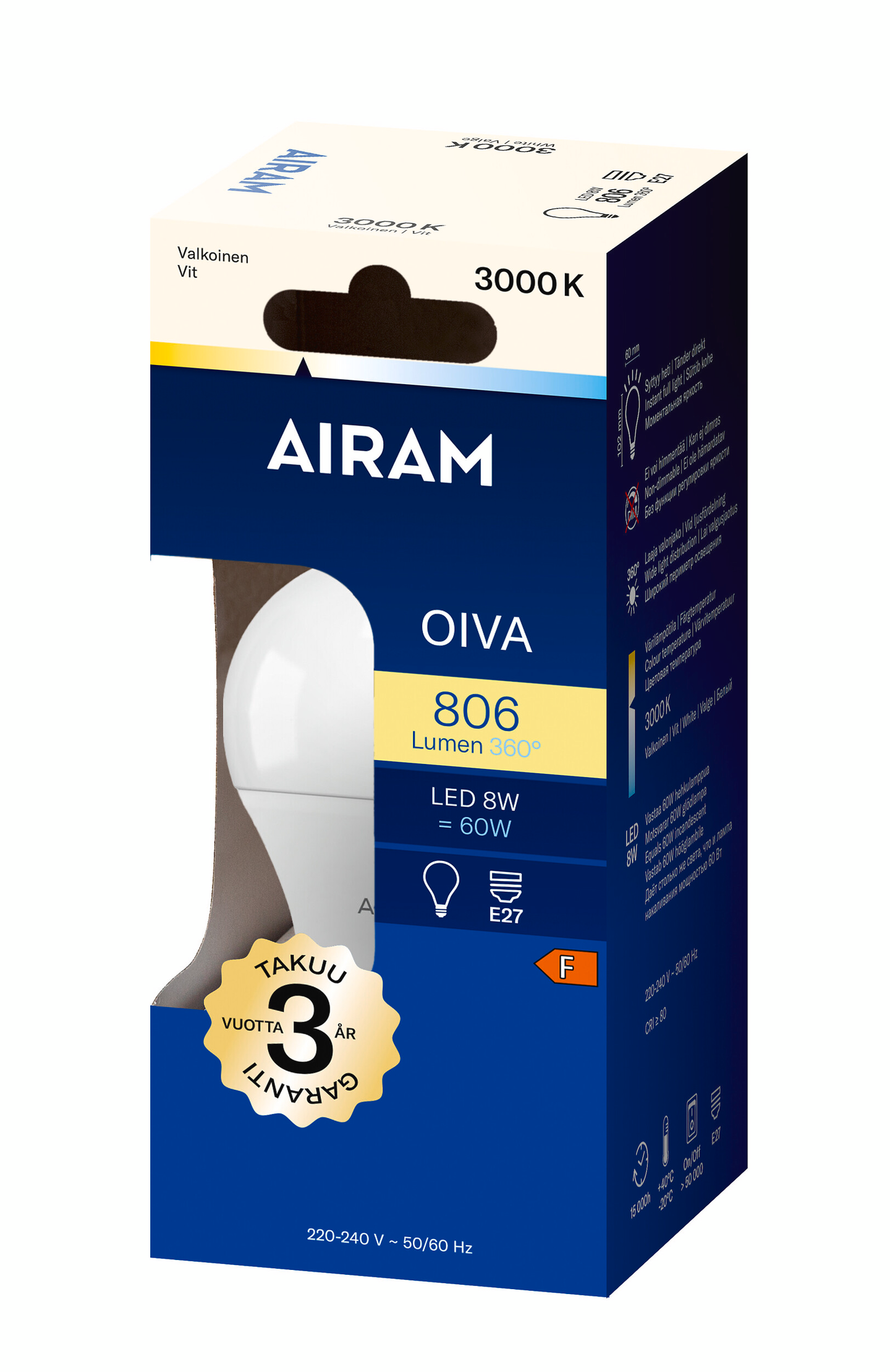 Airam Oiva LED vakio E27 806lm opal