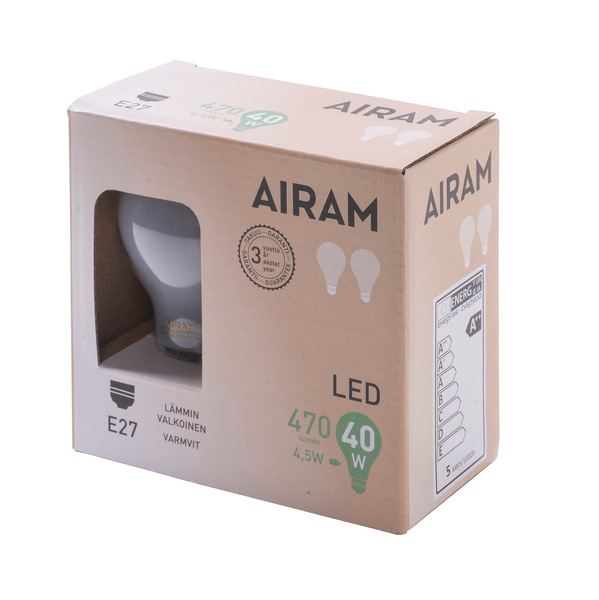 Airam LED lasi vakio E27 470lm 2kpl 2700K