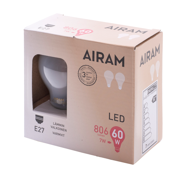 Airam LED lasi vakio E27 806lm 2kpl 2700K