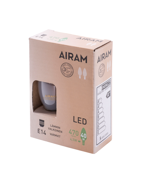 Airam LED lasi kynt. E14 470lm 2kpl 2700K
