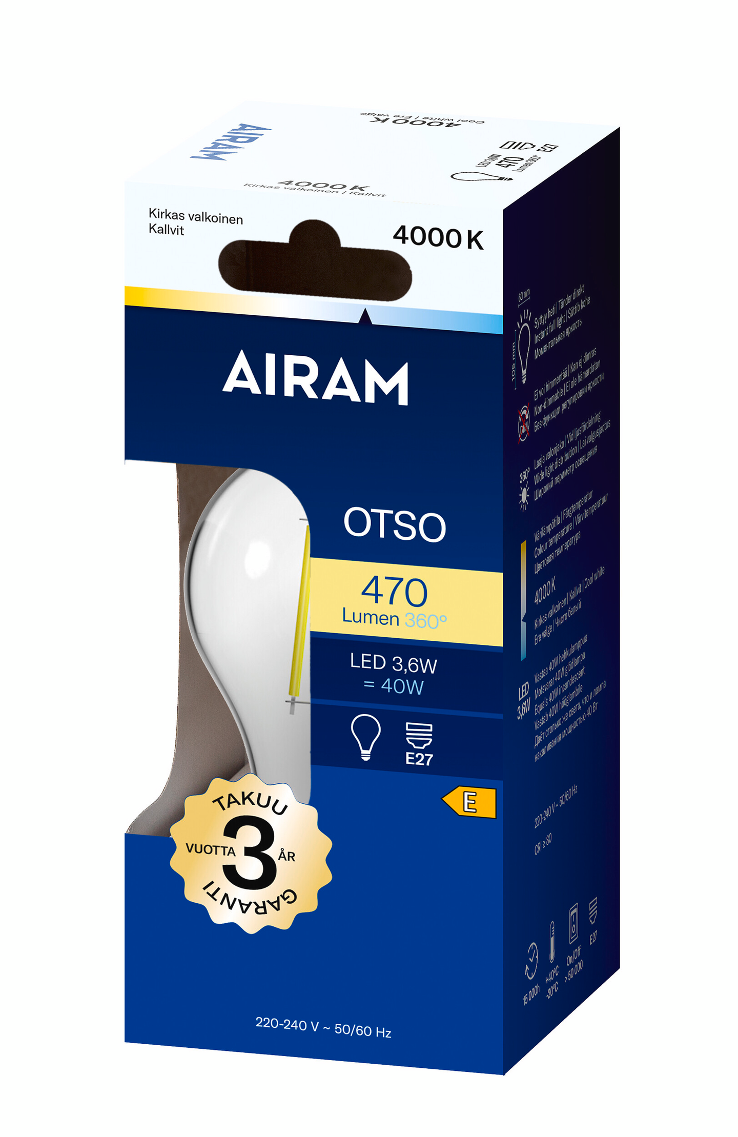 Airam LED vakio E27 470lm kirkas 4000K