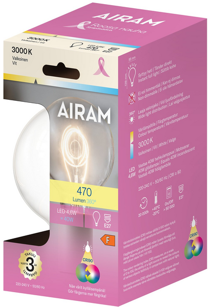 Airam Roosa nauha led lamppu G95 930 470lm E27
