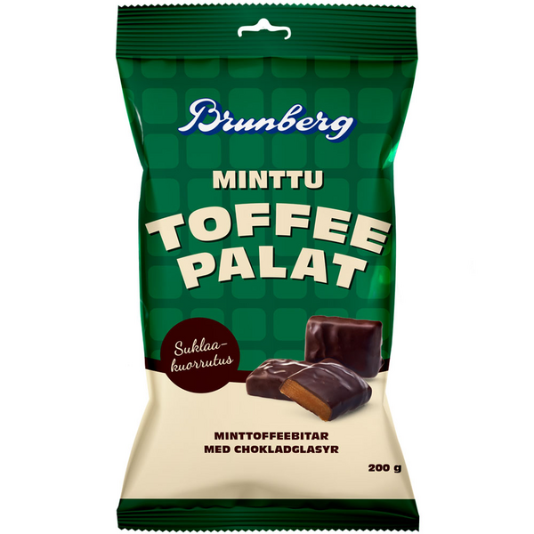 Brunberg Tummalla suklaalla kuorrutettu Minttutoffeepala 200g