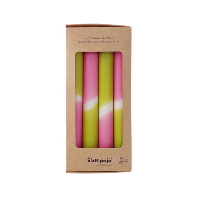 Puttipaja Dip Dye kruunukynttilä oliivi ja pinkki 4kpl