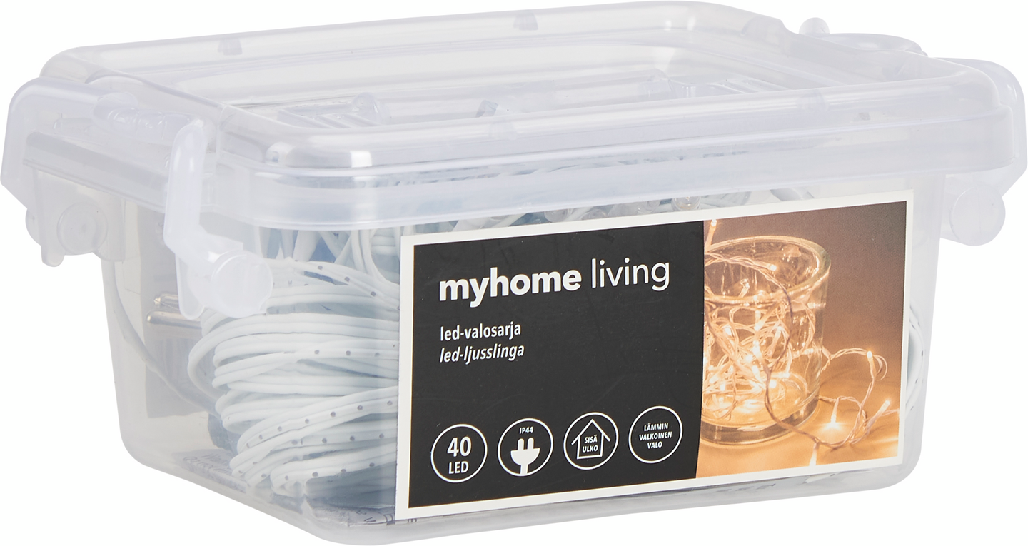 myhome valosarja lämminvalkoinen 40led valkoinen johto
