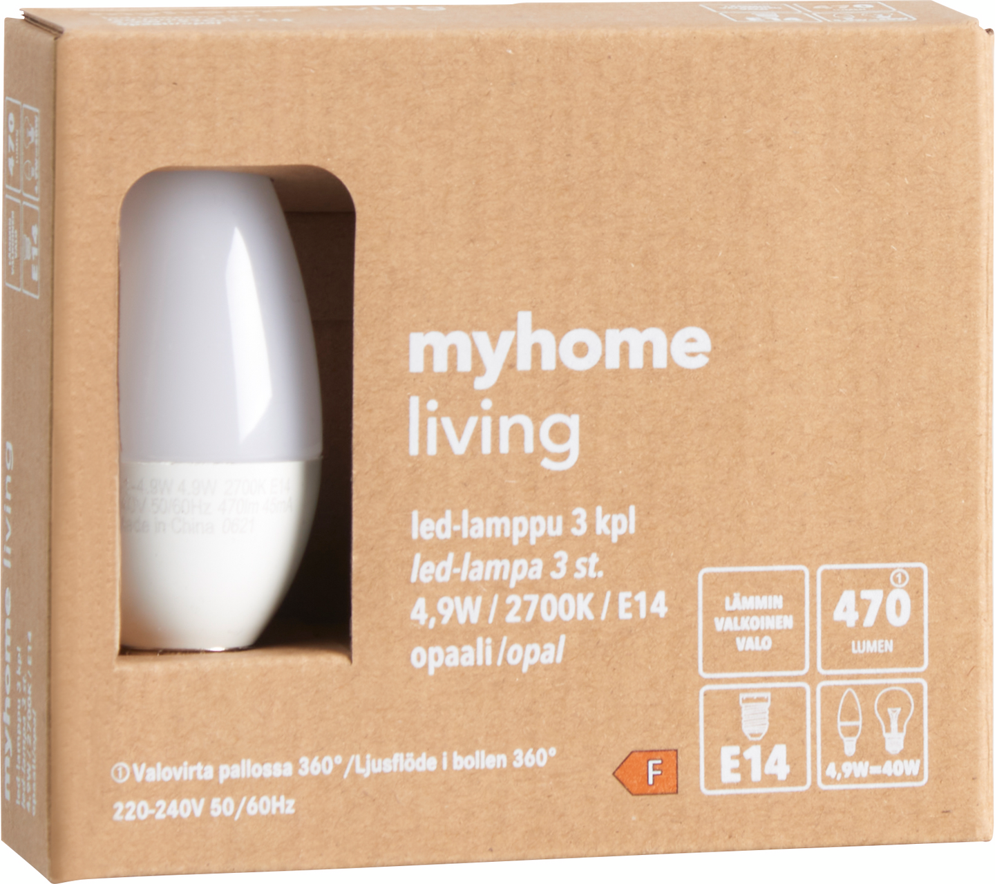 myhome LED kynttilä E14 470lm 2700K 3kpl