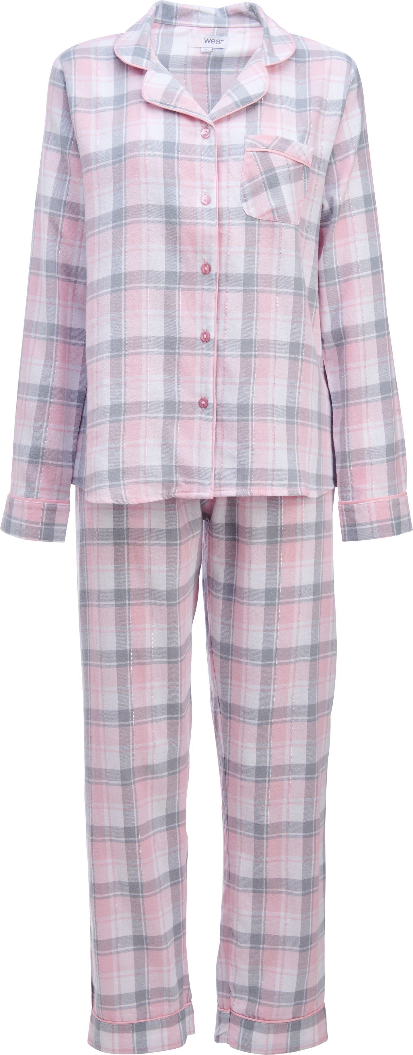 mywear naisten flanellipyjama Sanna, pink-valk-harmaa