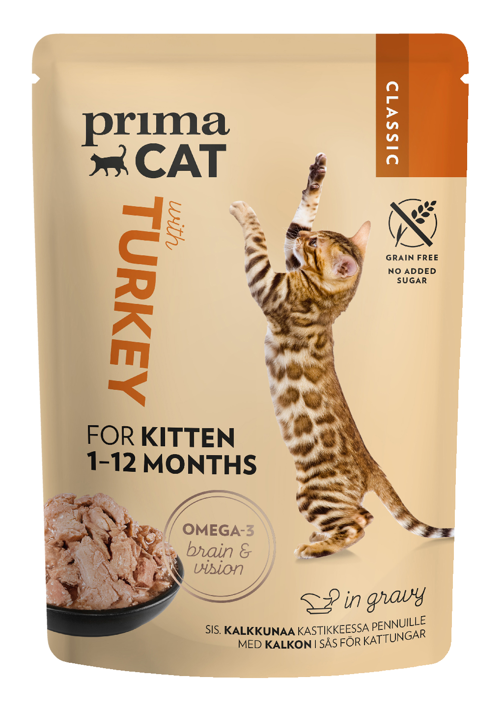 PrimaCat Classic kalkkunaa kastikkeessa pennuille 85g PUOLILAVA