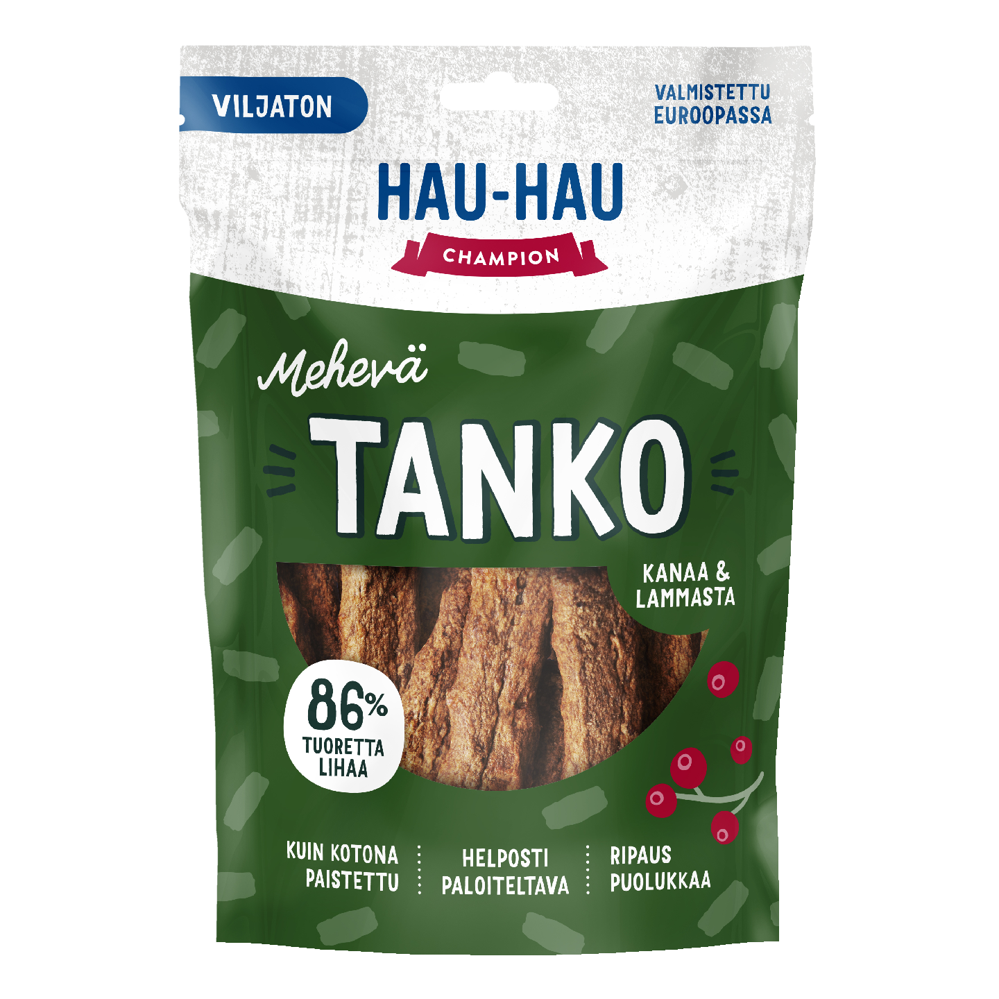 Hau-Hau Champion Mehevä tanko viljaton koiran herkku 140g kana-lammas