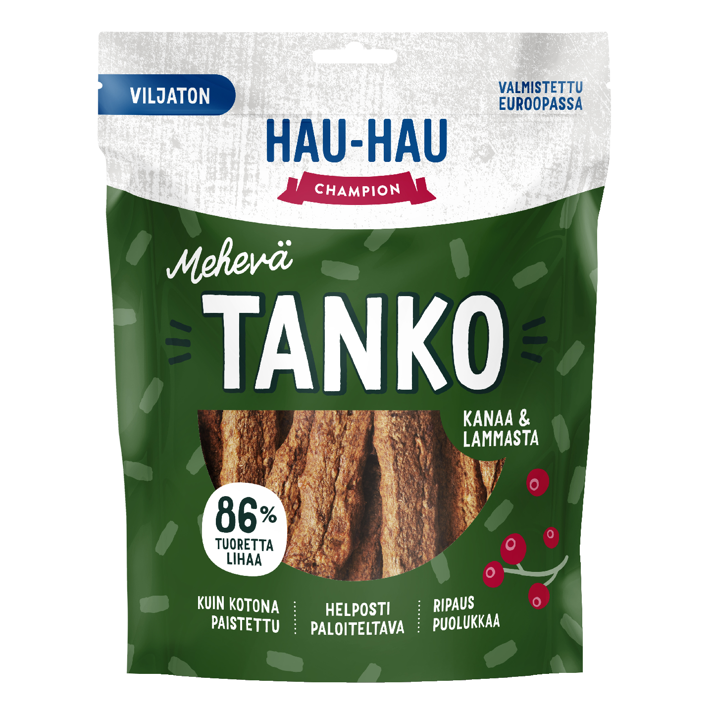 Hau-Hau Champion Mehevä tanko viljaton koiran herkku 400g kana-lammas