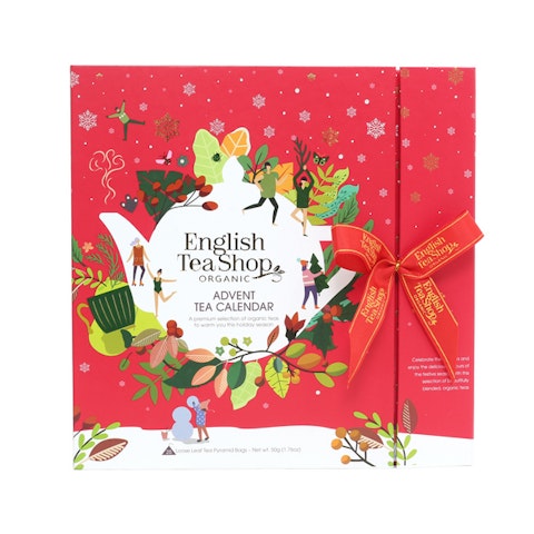 English Tea Shop luomutee joulukalenteri punainen kannellinen rusetti 25pss 50g