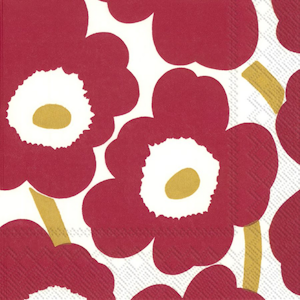 Marimekko lautasliina 20kpl 33cm Unikko tummanpunainen/kulta