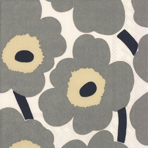 Marimekko 33cm Unikko harmaa valkoinen 20kpl lautasliina