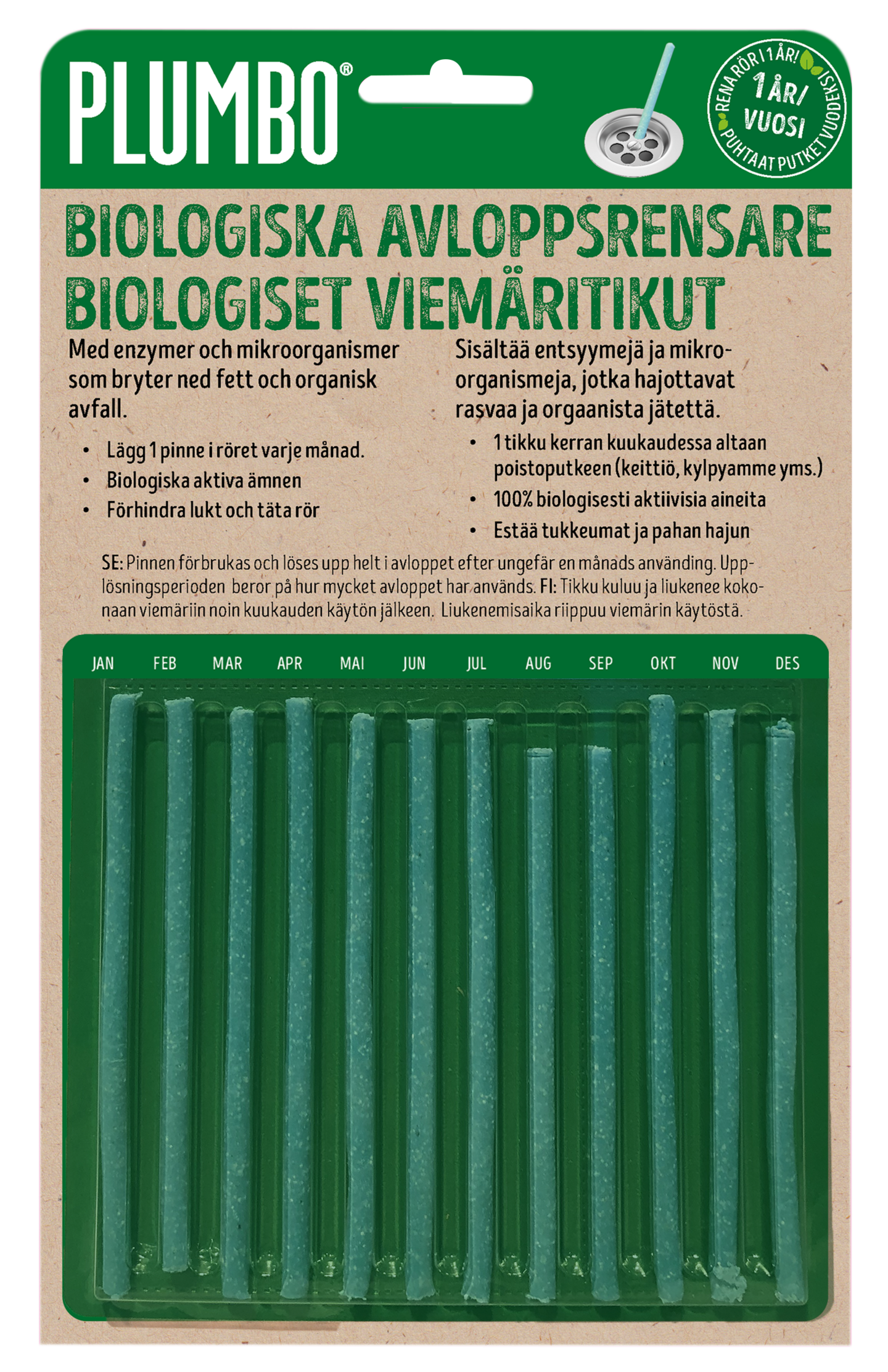 Plumbo Naturent Biologinen viemäritikku 12kpl