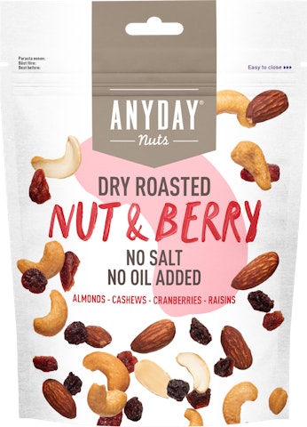 Anyday Nut and Berry paahdettu suolaamaton pähkinä- ja marjasekoitus 140g