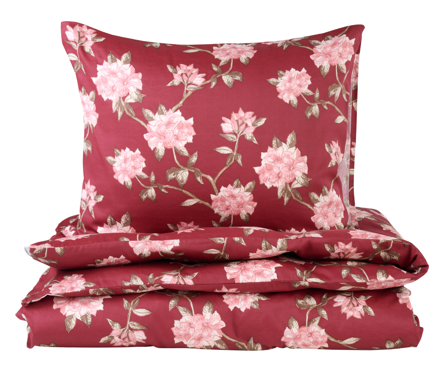 Hemtex 24h Flowertree satiini pussilakanasetti 150x210 cm tummanpunainen