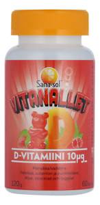 Sana-sol Vitanallet D-vitamiini 60kpl 10µg mansikka-vadelma