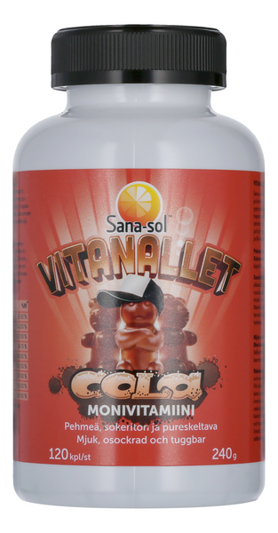 Sana-sol Vitanallet Cola pehmeä, sokeriton ja pureskeltava monivitamiini 120kpl 240g