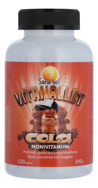 Sana-sol Vitanallet Cola pehmeä, sokeriton ja pureskeltava monivitamiini 120kpl 240g